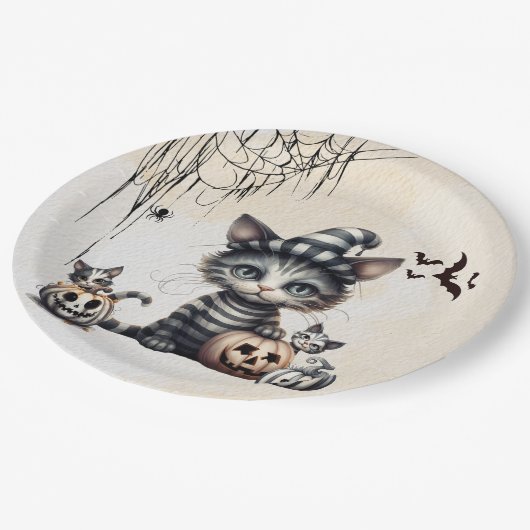 Schattige Spooky Halloween Kitten Papieren Bordje (Gekanteld)