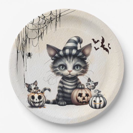 Schattige Spooky Halloween Kitten Papieren Bordje (Voorkant)