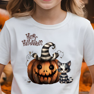 Schattige Spooky Halloween Kitten Pompoen T-shirt