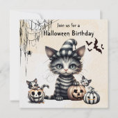 Schattige Spooky Halloween Kitten Verjaardagsfeest Kaart (Voorkant)