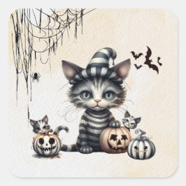 Schattige Spooky Halloween Kitten Vierkante Sticker