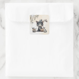 Schattige Spooky Halloween Kitten Vierkante Sticker
