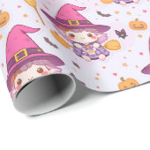 Schattige Spooky Halloween Pattern Met Heksenpompo Cadeaupapier (Rol Hoek)