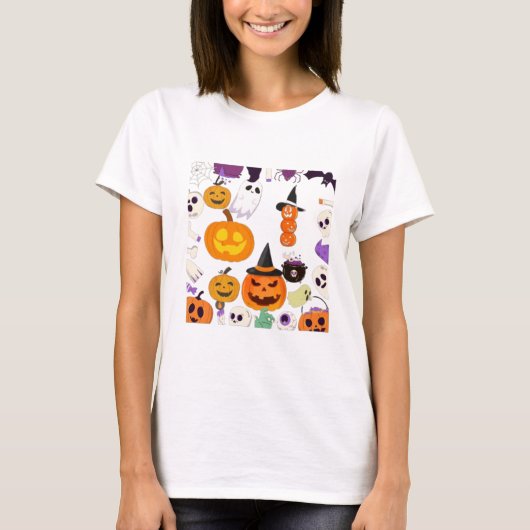Schattige Spooky Halloween Pattern - Pompoenen, Ge T-shirt (Voorkant)