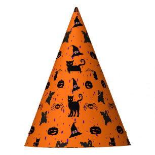 Schattige, Spooky Halloween Pattern Sinaasappel en Feesthoedjes