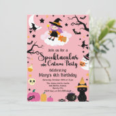 Schattige & Spooky Heks Roze Halloween Verjaardags Kaart (Staand voorkant)