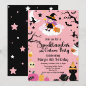 Schattige & Spooky Heks Roze Halloween Verjaardags Kaart (Voorkant / Achterkant)