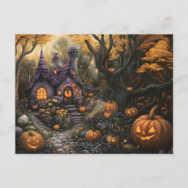 Schattige Spooky House en Halloween pompoen patch Briefkaart