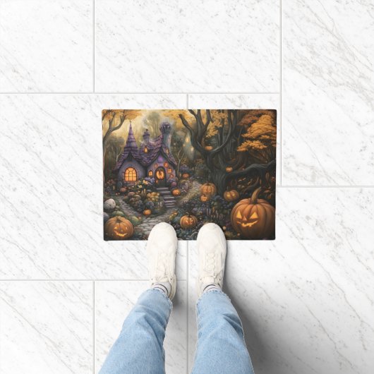 Schattige Spooky House en Halloween pompoen patch Deurmat (Binnen)