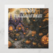 Schattige Spooky House en Halloween pompoen patch Feestdagenkaart (Voorkant / Achterkant)