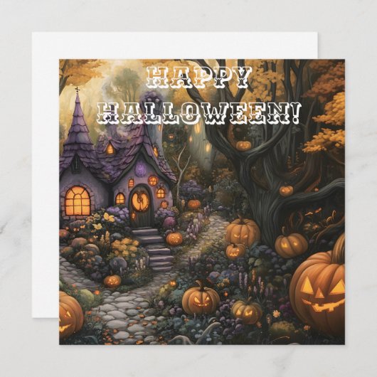 Schattige Spooky House en Halloween pompoen patch Feestdagenkaart (Voorkant / Achterkant)