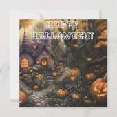 Schattige Spooky House en Halloween pompoen patch Feestdagenkaart (Voorkant)