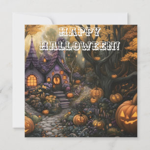 Schattige Spooky House en Halloween pompoen patch Feestdagenkaart