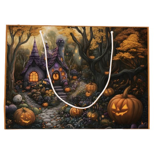 Schattige Spooky House en Halloween pompoen patch Groot Cadeauzakje (Achterkant)