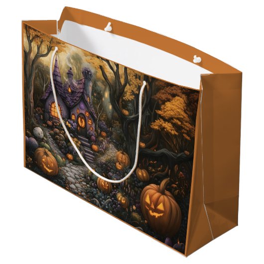 Schattige Spooky House en Halloween pompoen patch Groot Cadeauzakje (Achterkant Gekanteld)