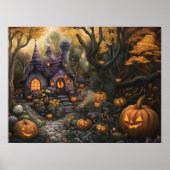 Schattige Spooky House en Halloween pompoen patch Poster (Voorkant)
