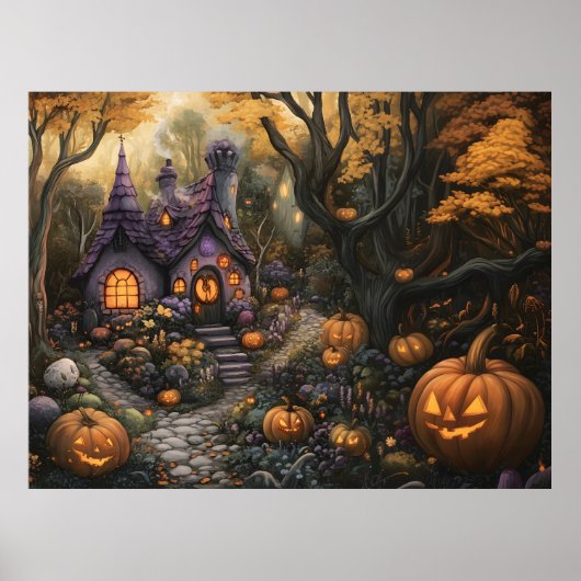 Schattige Spooky House en Halloween pompoen patch Poster (Voorkant)
