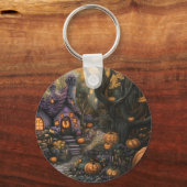 Schattige Spooky House en Halloween pompoen patch Sleutelhanger (Voorkant)