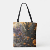 Schattige Spooky House en Halloween pompoen patch Tote Bag (Achterkant)