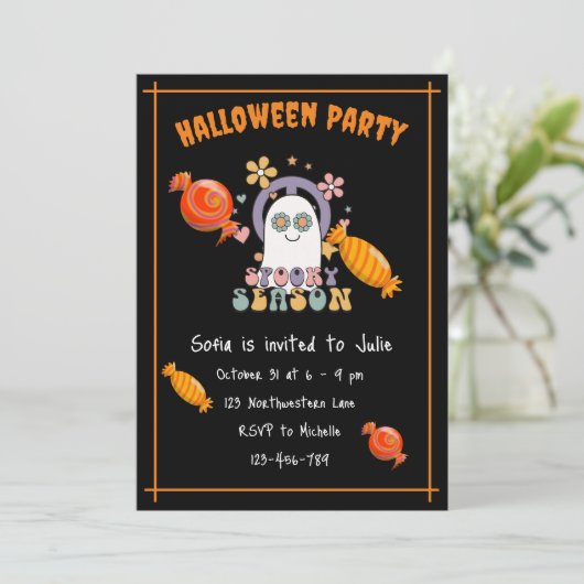 Schattige spooky seizoen snoep sinaasappel Hallowe Kaart (Staand voorkant)