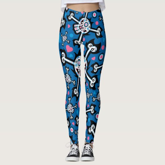 Schattige Spooky Skull and Botten Pattern Leggings (Voorkant)
