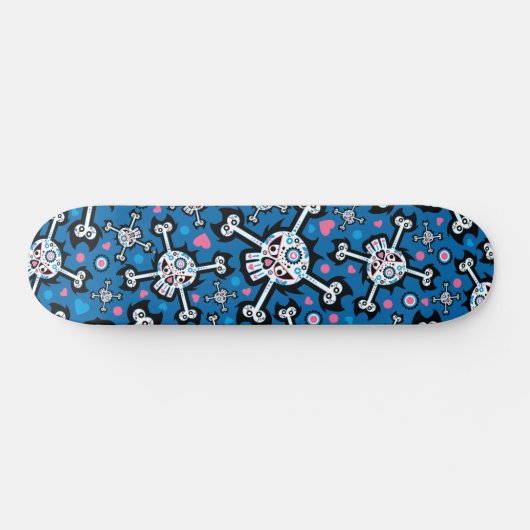 Schattige Spooky Skull and Botten Pattern Persoonlijk Skateboard (Horizontaal)