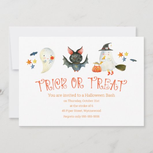 Schattige Spooky Vrienden "Trick or treat" Hallowe Kaart (Voorkant)