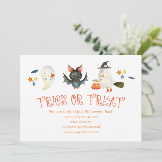 Schattige Spooky Vrienden "Trick or treat" Hallowe Kaart (Staand voorkant)