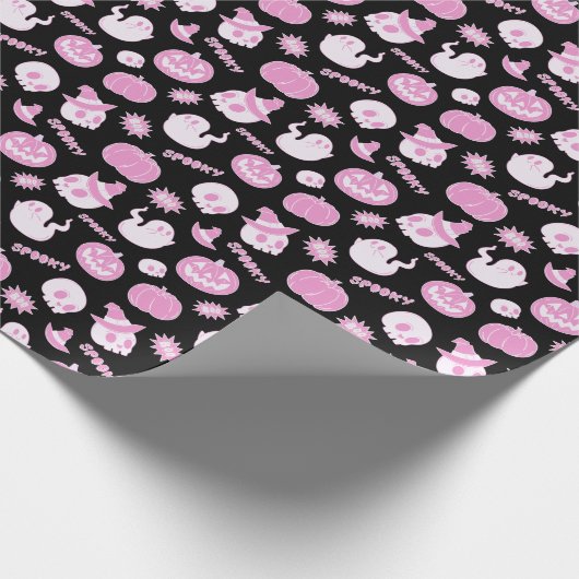 Schattige Spooky Zwart en Roze Halloween Pattern Cadeaupapier (Hoek)