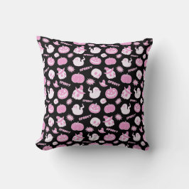 Schattige Spooky Zwart en Roze Halloween Pattern Kussen