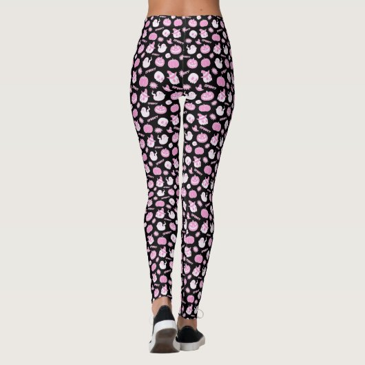Schattige Spooky Zwart en Roze Halloween Pattern Leggings (Achterkant)