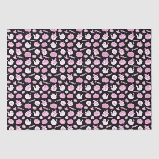 Schattige Spooky Zwart en Roze Halloween Pattern Tissuepapier (Voorkant)