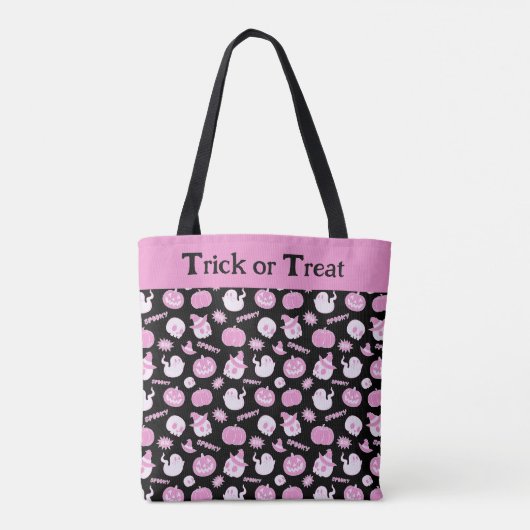 Schattige Spooky Zwart en Roze Halloween Pattern Tote Bag (Achterkant)