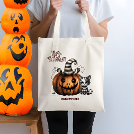 Schattige Spooky zwart-wit Halloween Kitten Tote Bag