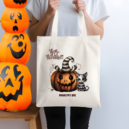 Schattige Spooky zwart-wit Halloween Kitten Tote Bag
