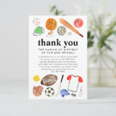 Schattige sportballen kinderen jongen verjaardag b bedankkaart (Staand voorkant)