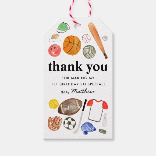 Schattige sportballen kinderen jongen verjaardag b cadeaulabel (Voorkant)