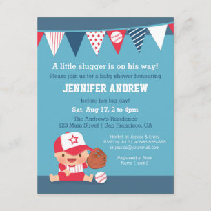 Schattige sportjongen honkbal baby shower uitnodig kaart
