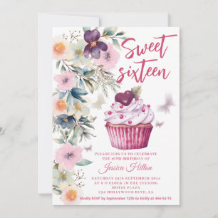 Schattige Spring boho bloemencupcake zoet 16 Kaart
