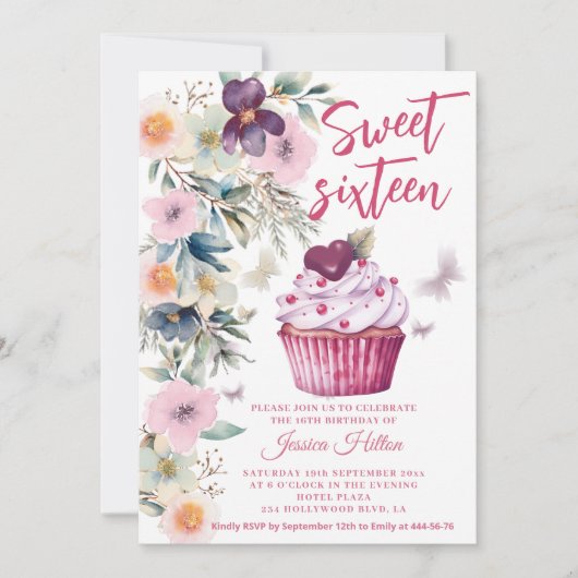 Schattige Spring boho bloemencupcake zoet 16 Kaart (Voorkant)