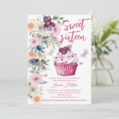 Schattige Spring boho bloemencupcake zoet 16 Kaart (Staand voorkant)