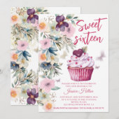 Schattige Spring boho bloemencupcake zoet 16 Kaart (Voorkant / Achterkant)