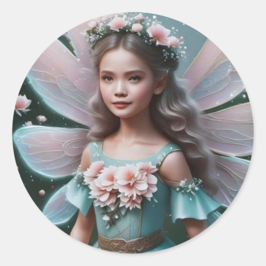 Schattige Spring Fairy Kind Roze Bloemenkroon Ronde Sticker (Voorkant)