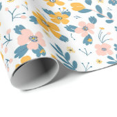 Schattige Spring Roze en Gele Bloemen Patroon Cadeaupapier (Rol Hoek)