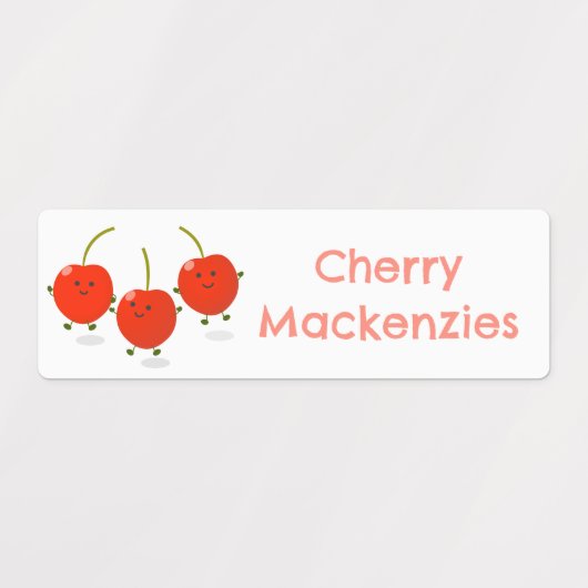 Schattige springen rode kersen cartoon gepersonali labels (Design 2)
