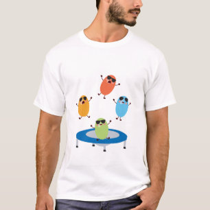 Schattige springende Snoepjes bonen dragen zonnebr T-shirt