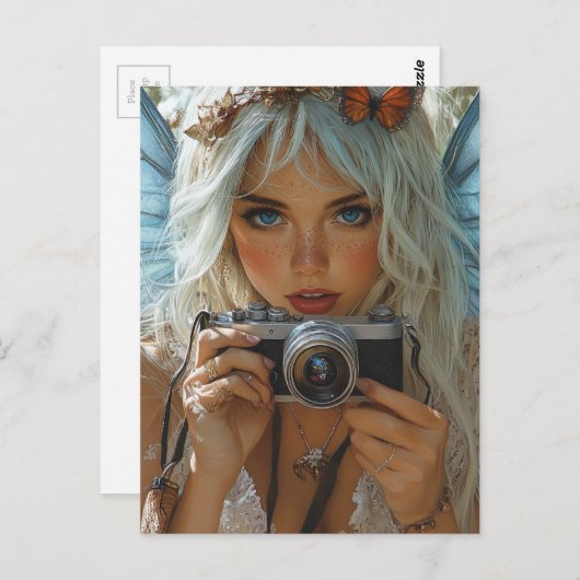 Schattige sproeten fee met een camera briefkaart (Voorkant / Achterkant)