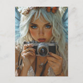 Schattige sproeten fee met een camera briefkaart (Voorkant)