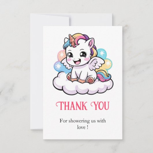 Schattige Sprookje Eenhoorn Baby shower Bedankkaart (Voorkant)
