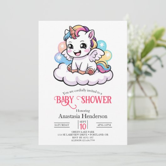 Schattige Sprookje Eenhoorn Baby shower Kaart (Staand voorkant)